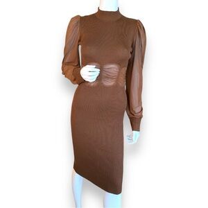 ALMOST FAMOUS CHIFFON SLEEVE & WAIST BODYCON KNIT DRESS.  JUNIORS SIZE LARGE